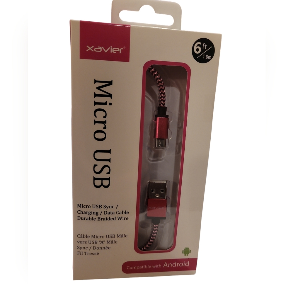 Xavier Micro USB "A" Charging Date Cable Braided Wire NIB
